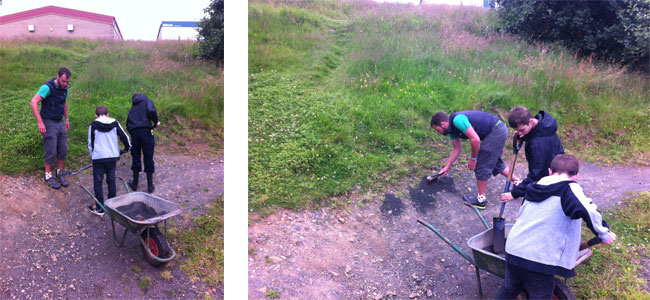 Kyle Academy pupils and Community Officers working on the cycle track